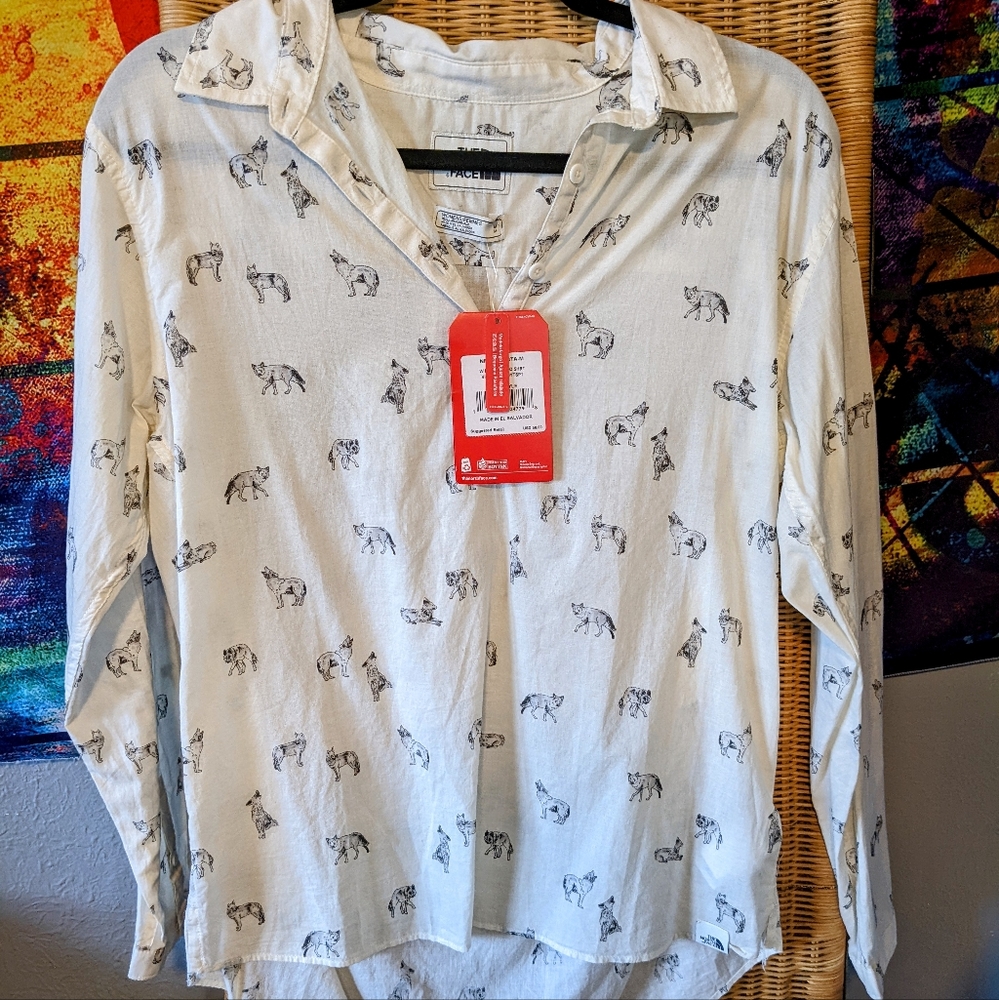 North Face Women's Collared Shirt Vintage White